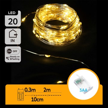 Aigostar - Ghirlandă de Crăciun cu LED 20xLED/3xAA 2,3m alb cald