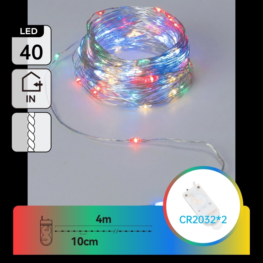 Aigostar - Ghirlandă de Crăciun cu LED, 40xLED/2x3V, 4m, multicoloră