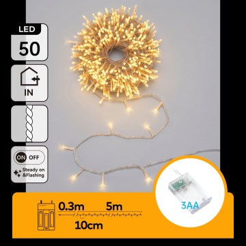 Aigostar - Ghirlandă de Crăciun LED 50xLED/3xAA 5,3m alb cald
