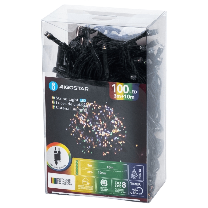 Aigostar - Ghirlandă de Crăciun LED pentru exterior, 100xLED/8 funcții, 13m, IP44, multicoloră