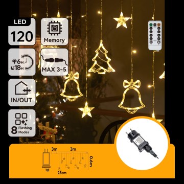 Aigostar - Ghirlandă de Crăciun LED pentru exterior 120xLED/8 funcții 3x0,6m IP44 alb cald + cu telecomandă