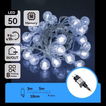Aigostar - Ghirlandă de Crăciun LED pentru exterior 50xLED/8 funcții 8m IP44 alb rece
