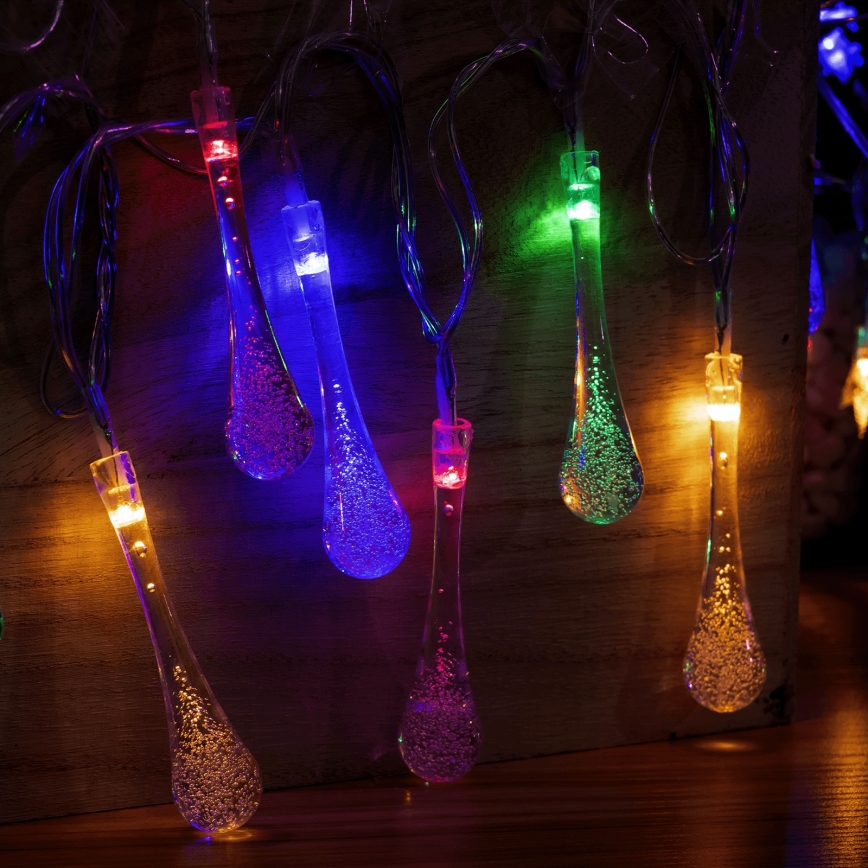 Aigostar - Ghirlandă LED de exterior pentru Crăciun, 100 LED-uri, 8 funcții, alimentare 3x AA, 10 m, IP44, picături multicolore