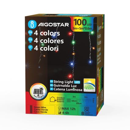 Aigostar - Ghirlandă solară de Crăciun 100xLED/8 funcții 8x0,6m 800 mAh IP65 multicoloră