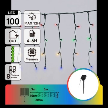 Aigostar - Ghirlandă de Crăciun solară cu LED 100xLED/8 funcții 8x0,4m IP65 multicolor 1200 mAh