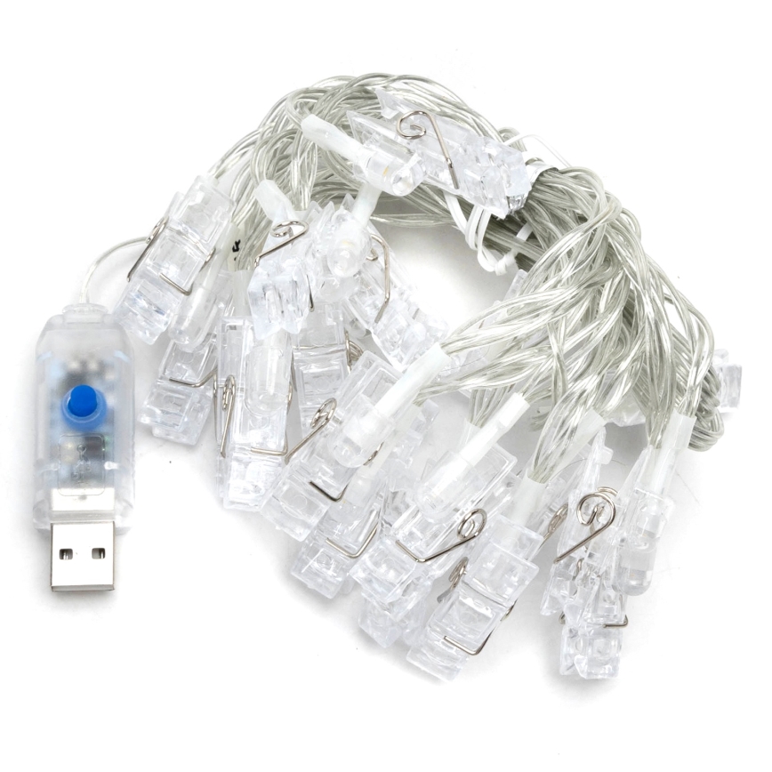 Aigostar - Ghirlandă decorativă LED, 20 x LED, 5 W, USB, 6 m, alb cald
