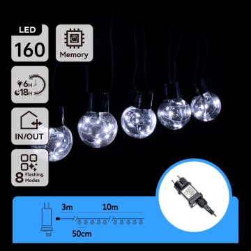 Aigostar - Ghirlandă decorativă LED pentru exterior, 160 LED, 10 m, IP44, alb rece