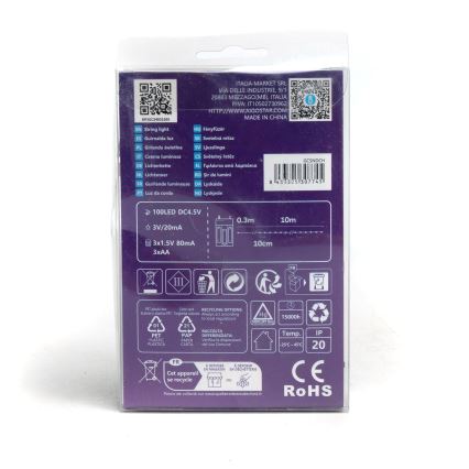 Aigostar - Ghirlandă LED, 100 de LED-uri, alimentare cu 3 baterii AA, 10,3 m, alb rece