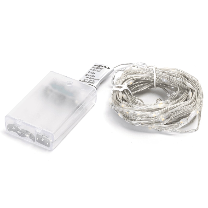 Aigostar - Ghirlandă LED, 100 LED, 10,3 m, alimentare 3x AA, alb cald