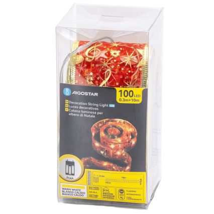 Aigostar - Ghirlandă LED 100xLED/3xAA 10 m alb cald roșu