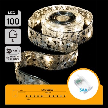 Aigostar - Ghirlandă LED, 100 LED/3xAA, 10 m, alb cald, argintiu