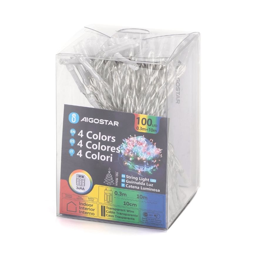 Aigostar - Ghirlandă LED 100xLED/3xAA 10,3m multicolor