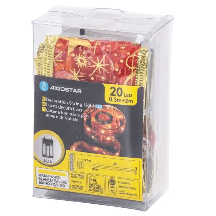 Aigostar - Ghirlandă LED 20xLED/3xAA, 2 m, alb cald, roșu