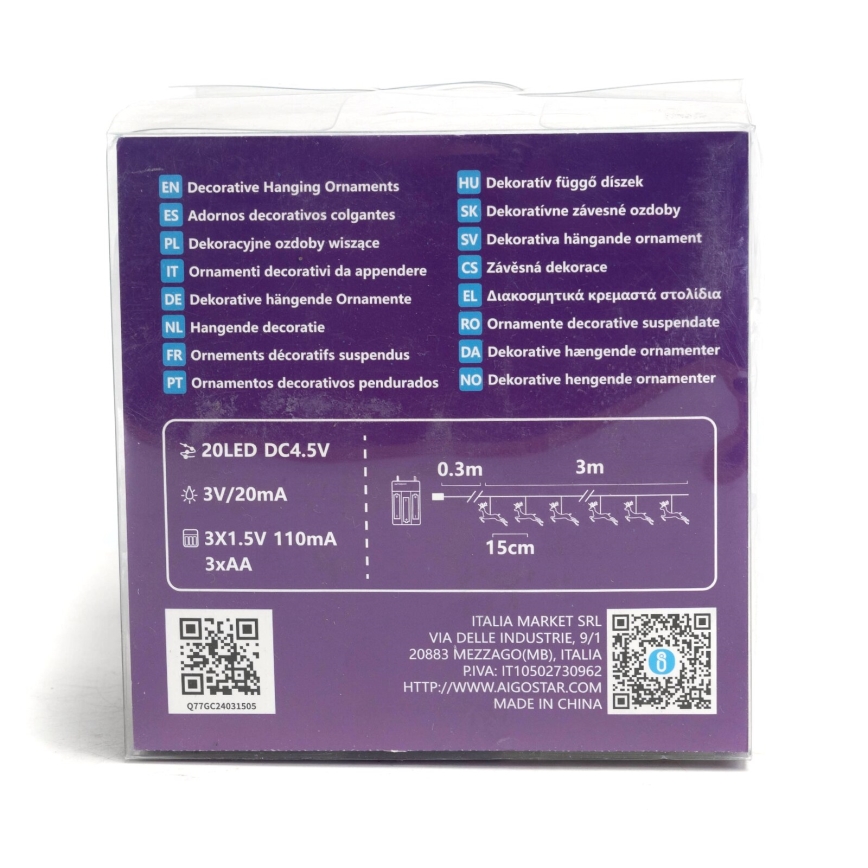 Aigostar - Ghirlandă LED 20xLED/3xAA 3,3m reni
