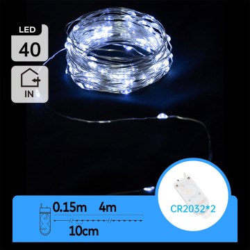 Aigostar - Ghirlandă LED 40xLED/2x3V 4m alb rece