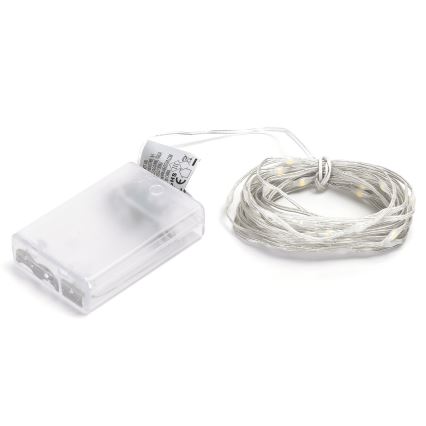 Aigostar - Ghirlandă LED, 50 LED, 3xAA, 5,3 m, alb cald