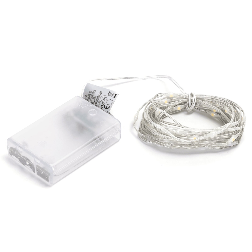 Aigostar - Ghirlandă LED, 50 LED, 3xAA, 5,3 m, alb cald