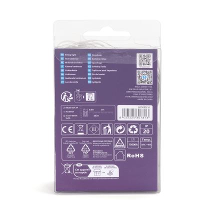 Aigostar - Ghirlandă LED, 50 LED, 3xAA, 5,3 m, alb cald