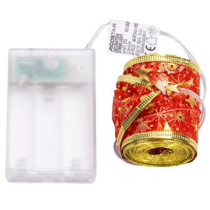 Aigostar - Ghirlandă LED, 50 LED, 5 m, alb cald, roșu, alimentare 3xAA