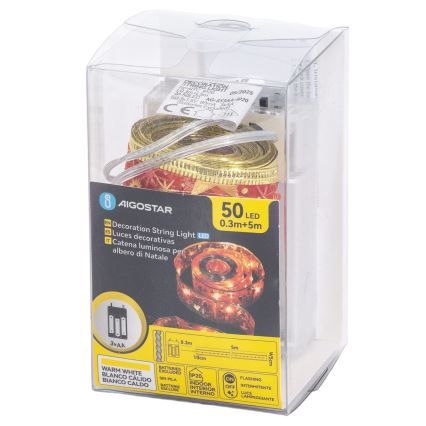 Aigostar - Ghirlandă LED, 50 LED, 5 m, alb cald, roșu, alimentare 3xAA