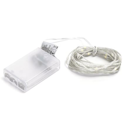 Aigostar - Ghirlandă LED 50 LED, alimentare 3 x AA, 5,3 m, alb rece
