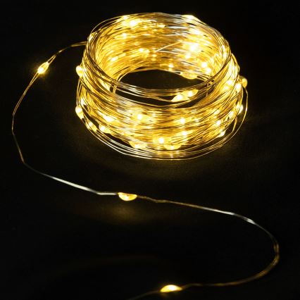 Aigostar - Ghirlandă LED pentru exterior, 50 LED-uri, 8 moduri, alimentare 3x AA, 5,3 m, alb cald