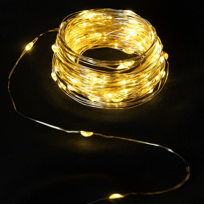 Aigostar - Ghirlandă LED pentru exterior, 50 LED-uri, 8 moduri, alimentare 3x AA, 5,3 m, alb cald