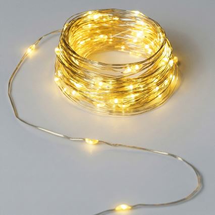 Aigostar - Ghirlandă LED pentru exterior, 50 LED-uri, 8 moduri, alimentare 3x AA, 5,3 m, alb cald