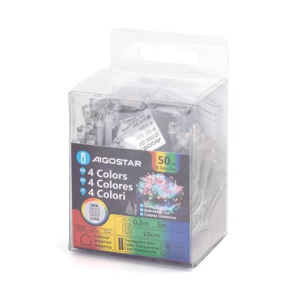 Aigostar - Ghirlandă LED 50xLED/3xAA 5,3m multicoloră