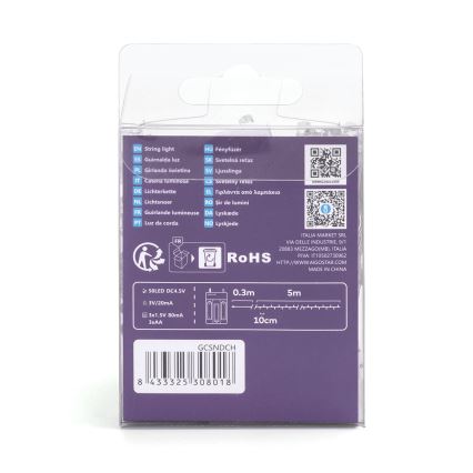Aigostar - Ghirlandă LED 50xLED/3xAA 5,3m multicoloră