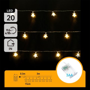 Aigostar - Ghirlandă LED cu 20 LED-uri, 3x baterii AA, 3,3 m, motive stea
