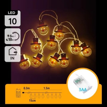 Aigostar - Ghirlandă LED cu om de zăpadă, 10 LED, 1,5 m, 3x AA, alb cald