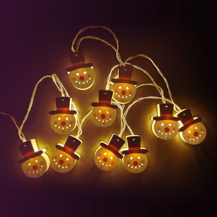 Aigostar - Ghirlandă LED cu om de zăpadă, 10 LED, 1,5 m, 3x AA, alb cald