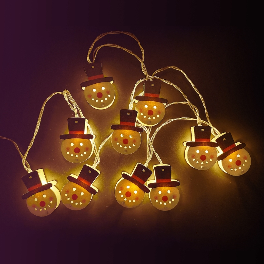 Aigostar - Ghirlandă LED cu om de zăpadă, 10 LED, 1,5 m, 3x AA, alb cald