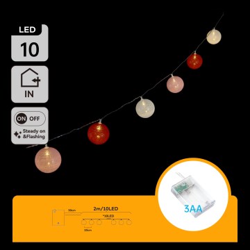 Aigostar - Ghirlandă LED de Crăciun 10 LED, 2 m, 3x AA, alb cald