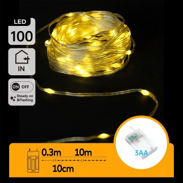 Aigostar - Ghirlandă LED de Crăciun 100xLED/3xAA 10,3m alb cald