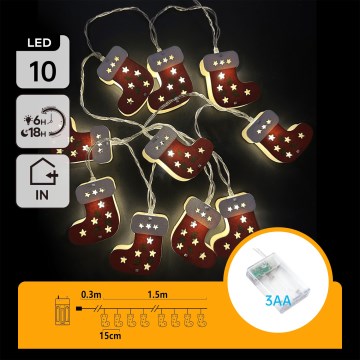 Aigostar - Ghirlandă LED de Crăciun 10xLED/3xAA 1,5m alb cald ciorapi