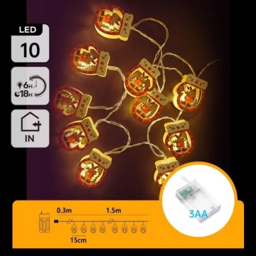 Aigostar - Ghirlandă LED de Crăciun 10xLED/3xAA 1,5m alb cald mănuși