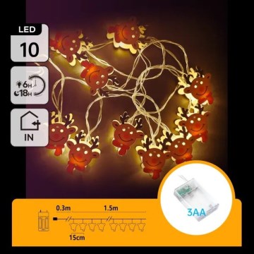 Aigostar - Ghirlandă LED de Crăciun 10xLED/3xAA 1,5m alb cald ren