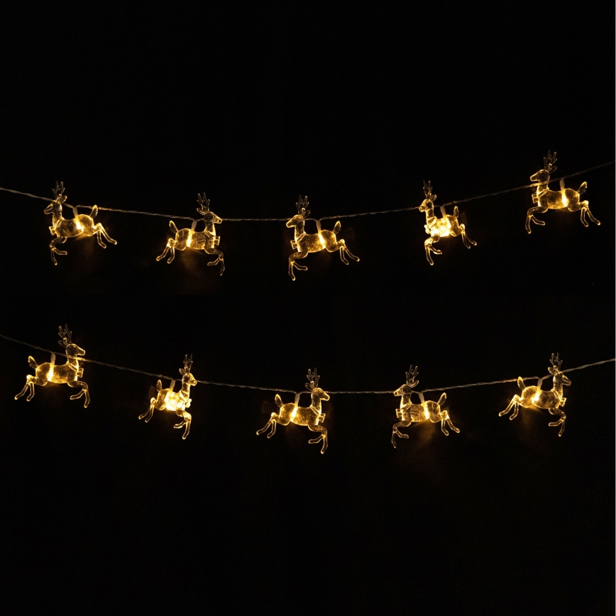 Aigostar - Ghirlandă LED de Crăciun, 10xLED, alimentare 3xAA, 1,5 m, alb cald, cu reni