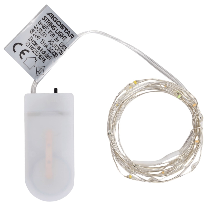Aigostar - Ghirlandă LED de Crăciun 20xLED/2xCR2032 2m multicoloră