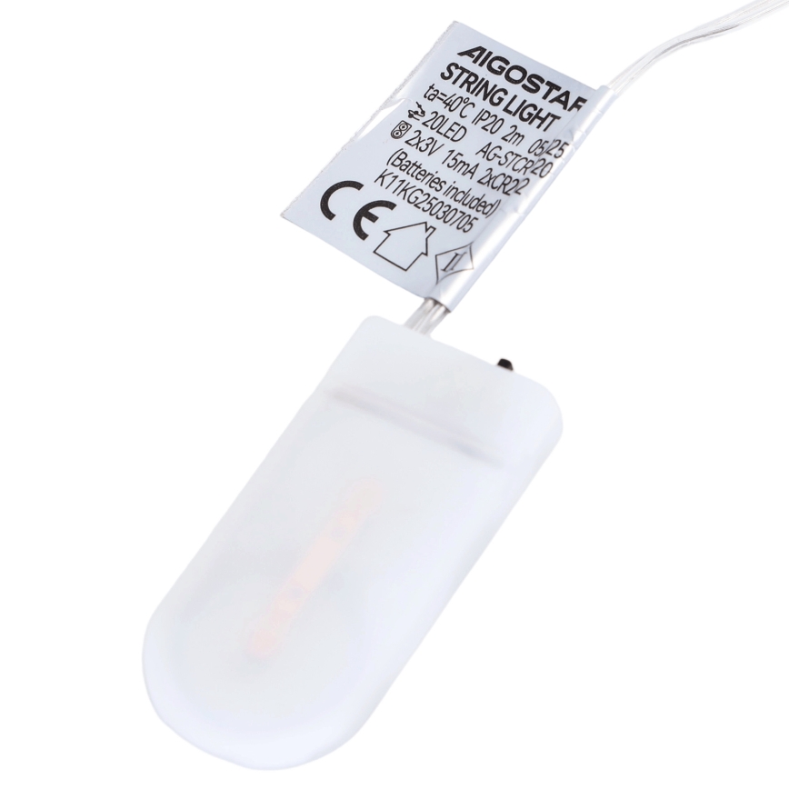 Aigostar - Ghirlandă LED de Crăciun 20xLED/2xCR2032 2m multicoloră