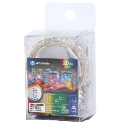 Aigostar - Ghirlandă LED de Crăciun 20xLED/2xCR2032 2m multicoloră