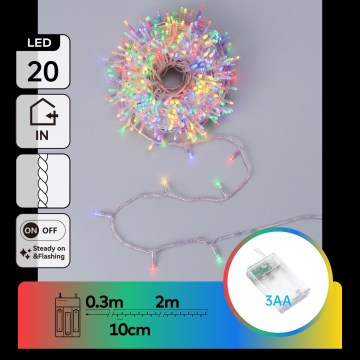 Aigostar - Ghirlandă LED de Crăciun 20xLED/3xAA 2,3m multicolor