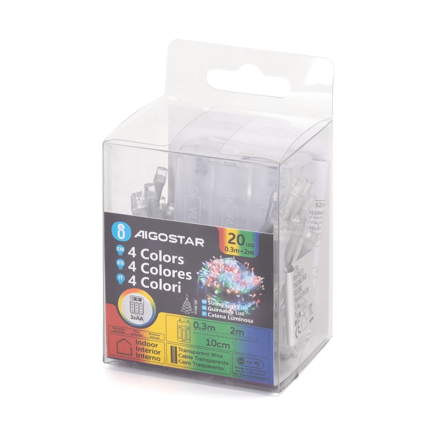 Aigostar - Ghirlandă LED de Crăciun 20xLED/3xAA 2,3m multicolor
