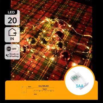 Aigostar - Ghirlandă LED de Crăciun 20xLED/3xAA 2m alb cald