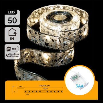 Aigostar - Ghirlandă LED de Crăciun 50xLED/3xAA, 5 m, alb cald, argintiu