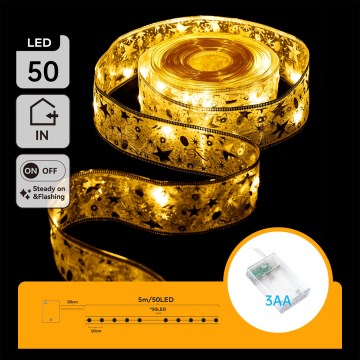 Aigostar - Ghirlandă LED de Crăciun 50xLED/3xAA 5m alb cald auriu