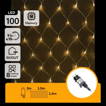 Aigostar - Ghirlandă LED de Crăciun pentru exterior, 100 LED/8 funcții, 4,5 x 1,5 m, IP44, alb cald