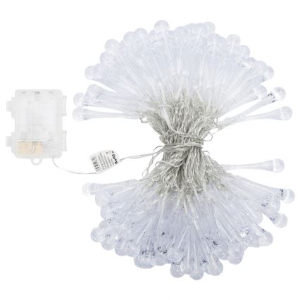 Aigostar - Instalație luminoasă LED de exterior pentru Crăciun, 100 LED, 8 funcții, alimentare 3xAA, 10 m, IP44, alb rece, picături
